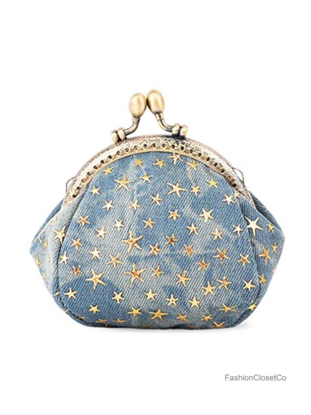 Vintage Denim Kiss-Lock Coin Purse with Star Pattern - Small Change Pouch for